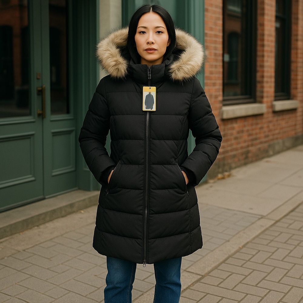 Nautica Ladies Black Faux Fur Trim Removable Hood Puffer Jacket Small NWT